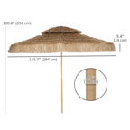 10FT Hula Thatched Tiki Patio Umbrella with 2-Tier Canopy, Natural