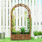 59.8" Raised Garden Bed with Arch Trellis for Climbing Plants, Dark Brown
