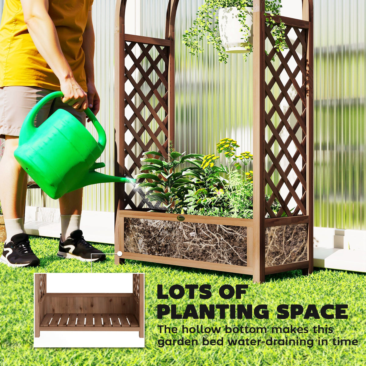 59.8" Raised Garden Bed with Arch Trellis for Climbing Plants, Dark Brown