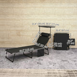 Folding Chaise Lounge Chair with Cushion, Sun Shade and Headrest, Dark Grey
