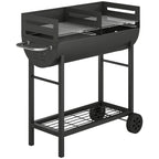 Charcoal BBQ Trolley, Metal 2-Zone Grill on Wheels, Adjustable Grates, Black
