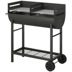 Charcoal BBQ Trolley, Metal 2-Zone Grill on Wheels, Adjustable Grates, Black