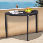 39.4" Half Round PE Rattan Side Table with Metal Frame, Black