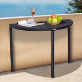 39.4" Half Round PE Rattan Side Table with Metal Frame, Black