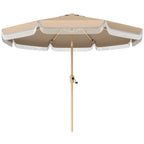 9ft Fringed Patio Umbrella with Push Button Tilt and Crank, Khaki