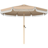 9ft Fringed Patio Umbrella with Push Button Tilt and Crank, Khaki