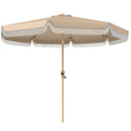 9ft Fringed Patio Umbrella with Push Button Tilt and Crank, Khaki