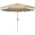 9ft Fringed Patio Umbrella with Push Button Tilt and Crank, Khaki
