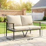 2 Seater Rattan Sofa with Wood-Effect Armrests, Khaki