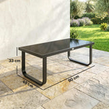 Outdoor Metal Coffee Table 90x45x33 cm with Tempered Glass Top, Black