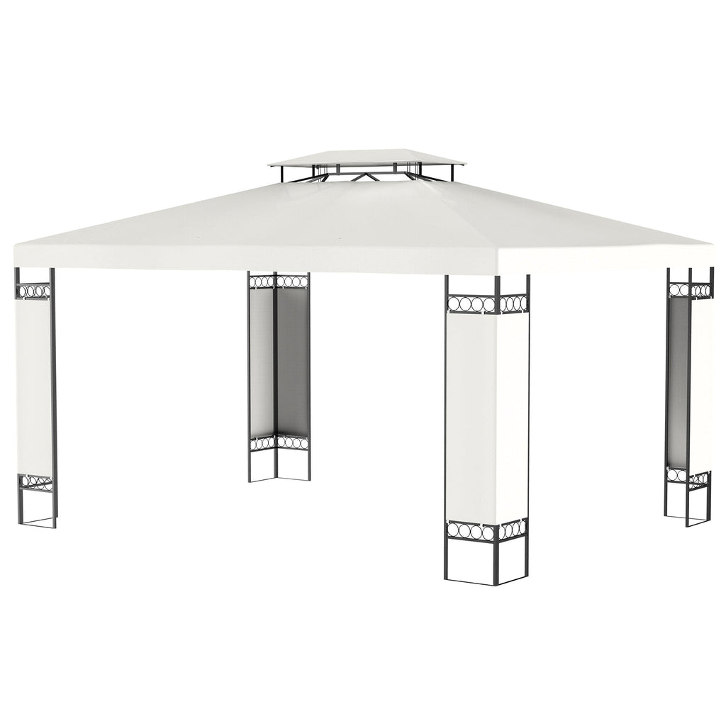10' x 13' Outdoor Gazebo with Double Roof and Screen Panels, White