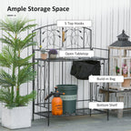 Folding Potting Bench Table with Storage Shelf, Leaf Pattern
