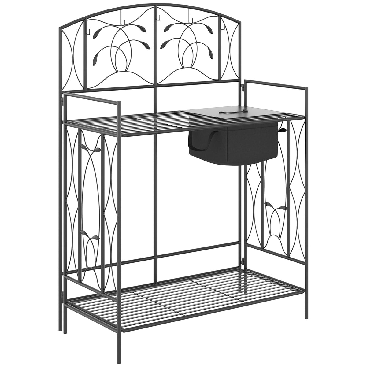 Folding Potting Bench Table with Storage Shelf, Leaf Pattern