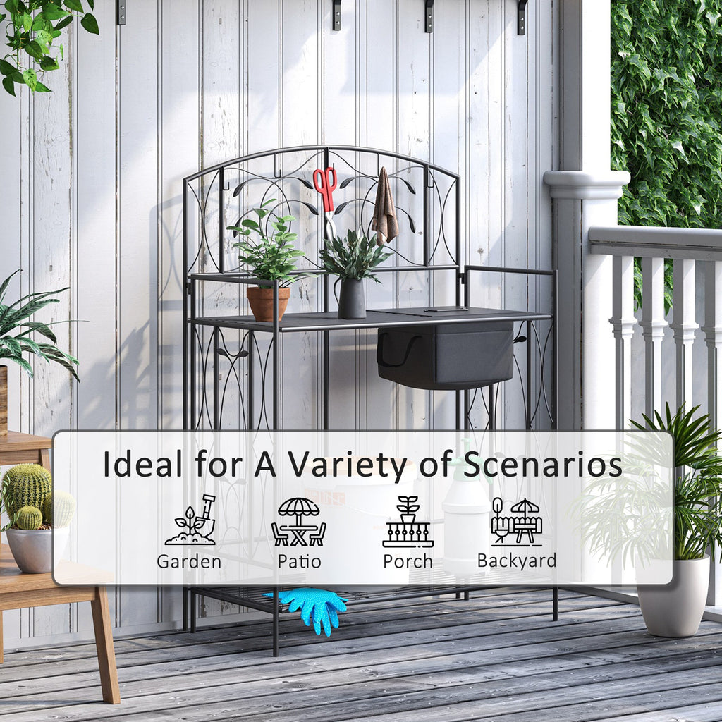 Folding Potting Bench Table with Storage Shelf, Leaf Pattern