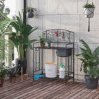 Folding Potting Bench Table with Storage Shelf, Leaf Pattern