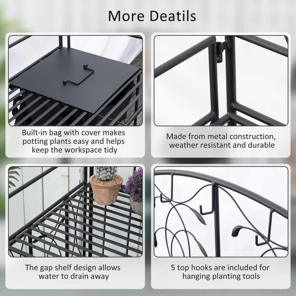 Folding Potting Bench Table with Storage Shelf, Leaf Pattern