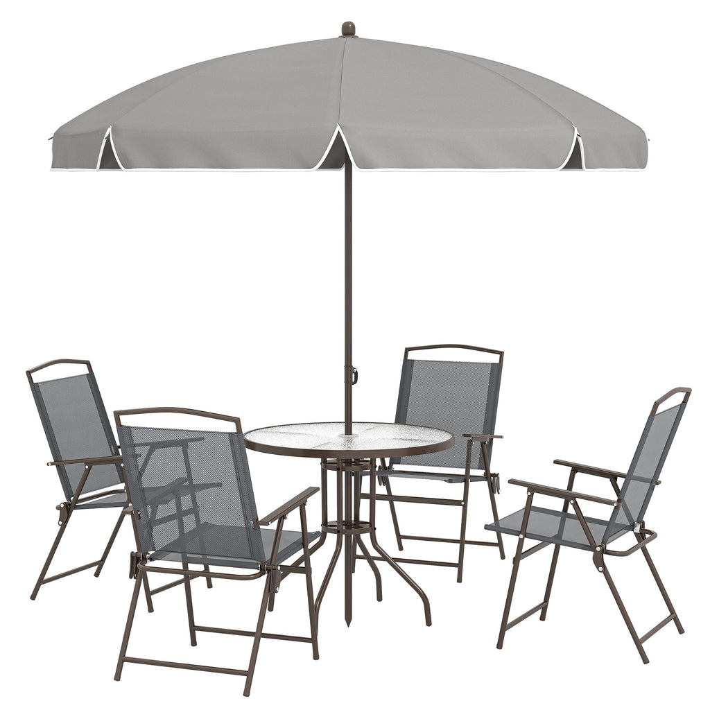 6 Piece Garden Dining Set with Umbrella and Folding Chairs, Dark Grey