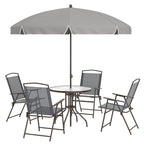 6 Piece Garden Dining Set with Umbrella and Folding Chairs, Dark Grey