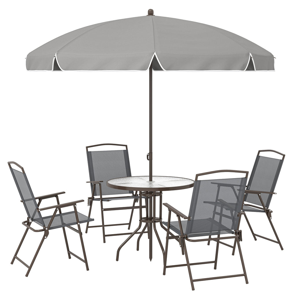 6 Piece Garden Dining Set with Umbrella and Folding Chairs, Dark Grey