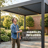 Louvered Pergola 3 x 3 m Dark Grey with Adjustable Roof, LED Lights & Remote