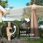9ft Fringed Patio Umbrella with Push Button Tilt and Crank, Khaki
