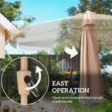 9ft Fringed Patio Umbrella with Push Button Tilt and Crank, Khaki
