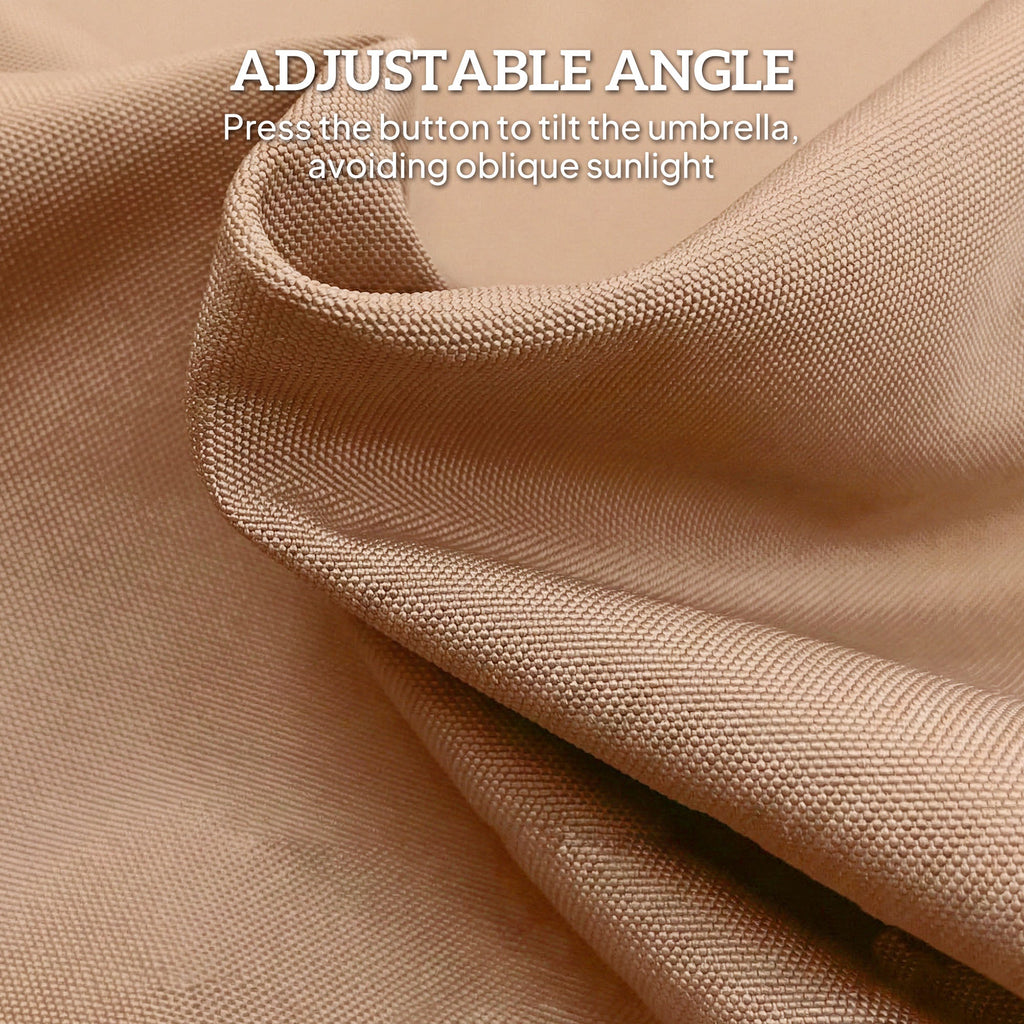 9ft Fringed Patio Umbrella with Push Button Tilt and Crank, Khaki