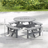 Wooden Patio Dining Set for 8 with Round Table and 4 Benches, Grey