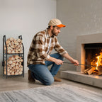 13 in 2-Tier Firewood Log Rack with Hooks & 4 Fireplace Tools, Black