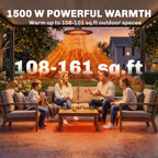 1500W IP65 Electric Patio Heater with Infrared Carbon Tube, LED & Remote, Brown