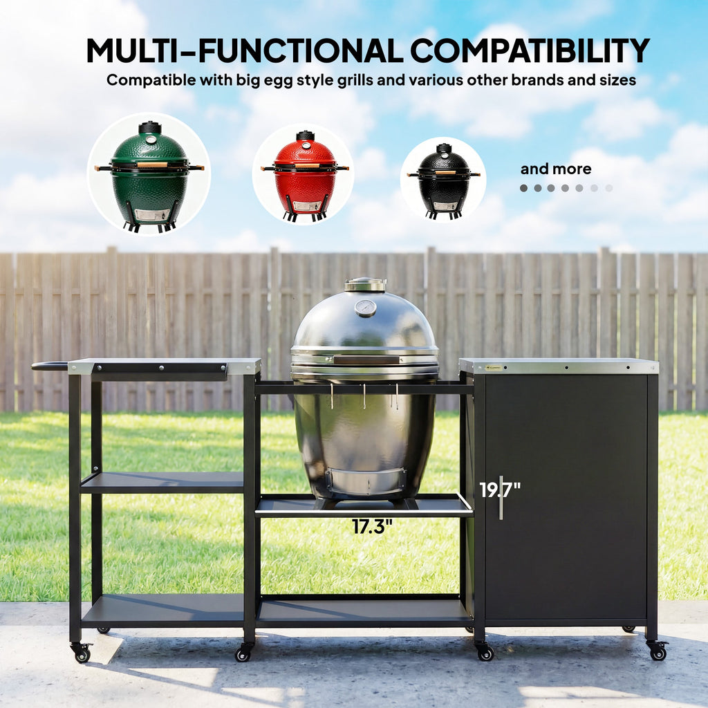 BBQ Grill Table with Stainless Steel Top and Storage Cabinet