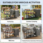BBQ Grill Table with Stainless Steel Top and Storage Cabinet
