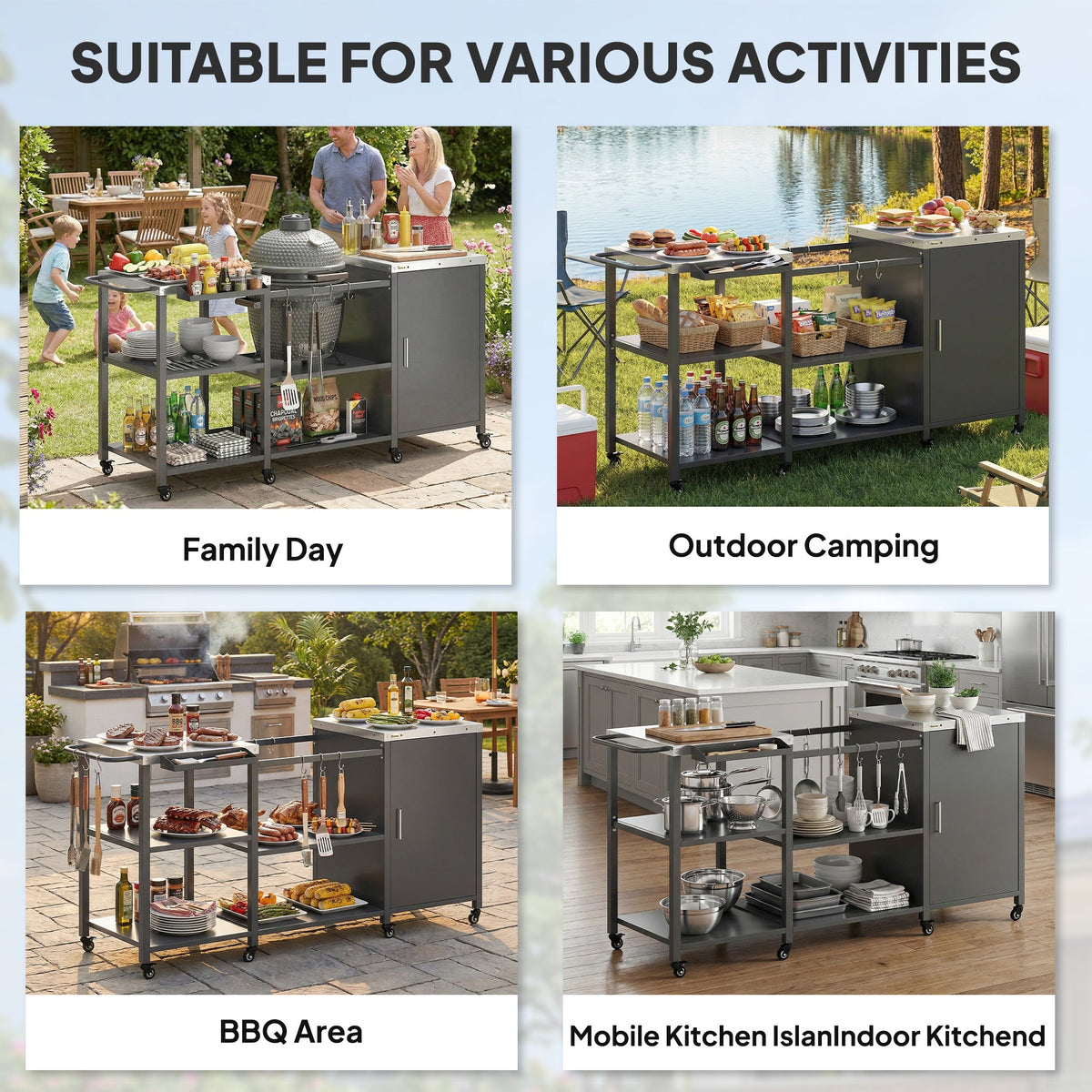BBQ Grill Table with Stainless Steel Top and Storage Cabinet