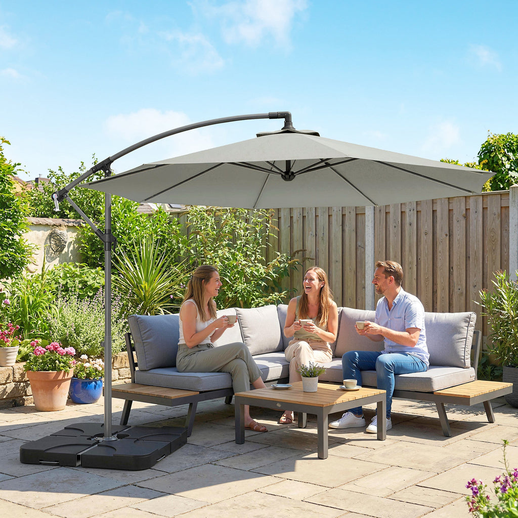 3 m Cantilever Parasol with Weights, Cover & Cross Base, Light Grey