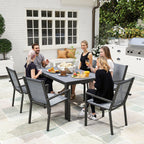 7pc Patio Dining Set with WPC Table and 6 Stackable Chairs, Light Grey