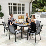 7pc Patio Dining Set with WPC Table and 6 Stackable Chairs, Light Grey