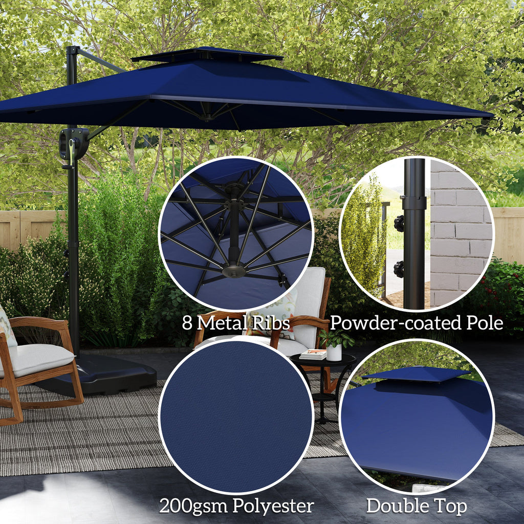 8' x 9' Square Cantilever Patio Umbrella with Fillable Base, Dark Blue