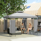 10 x 10 ft Canopy Gazebo with Double Roof and Screen Panels, Light Grey