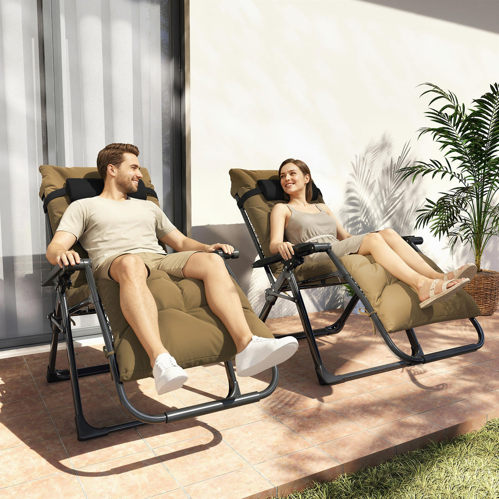 Set of 2 Reclining Zero Gravity Chairs with Cushion, Khaki