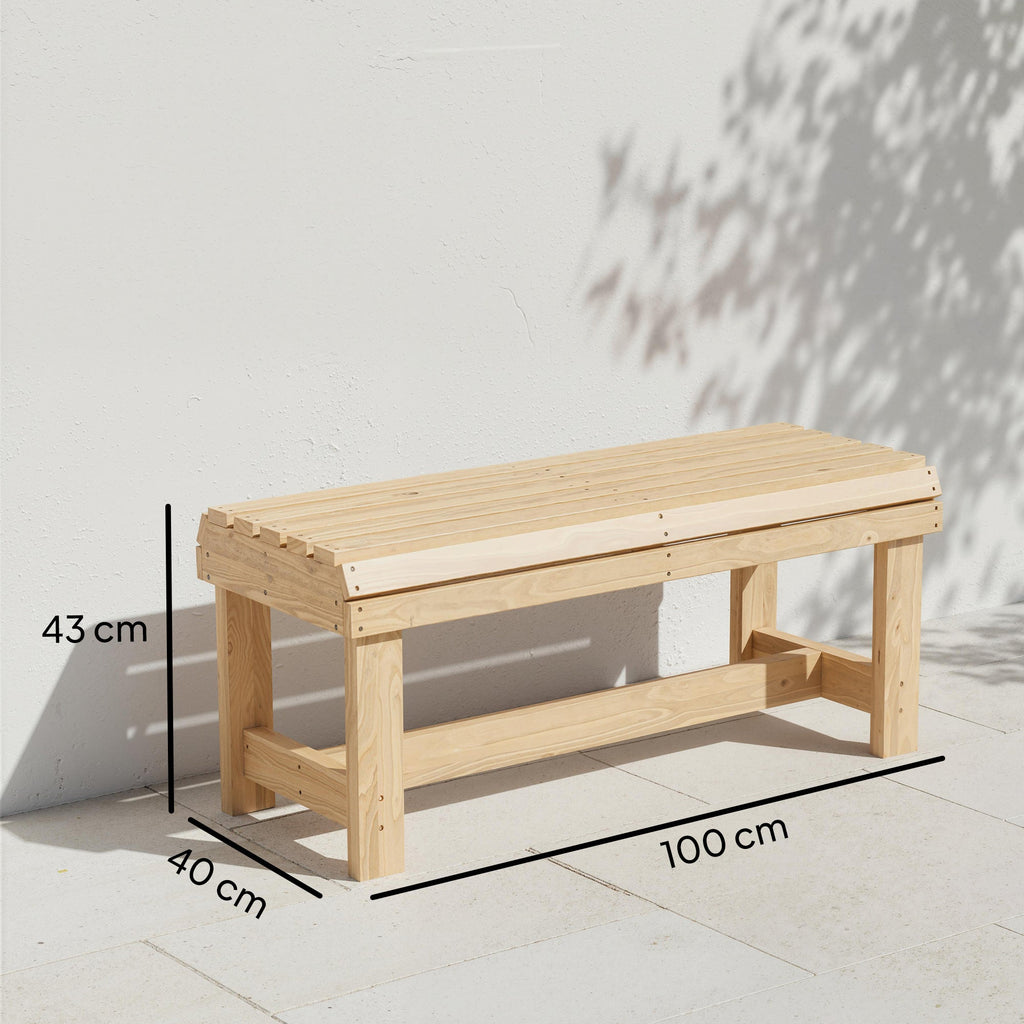 2 Seater Wooden Garden Bench with Curved Slatted Seat, Natural