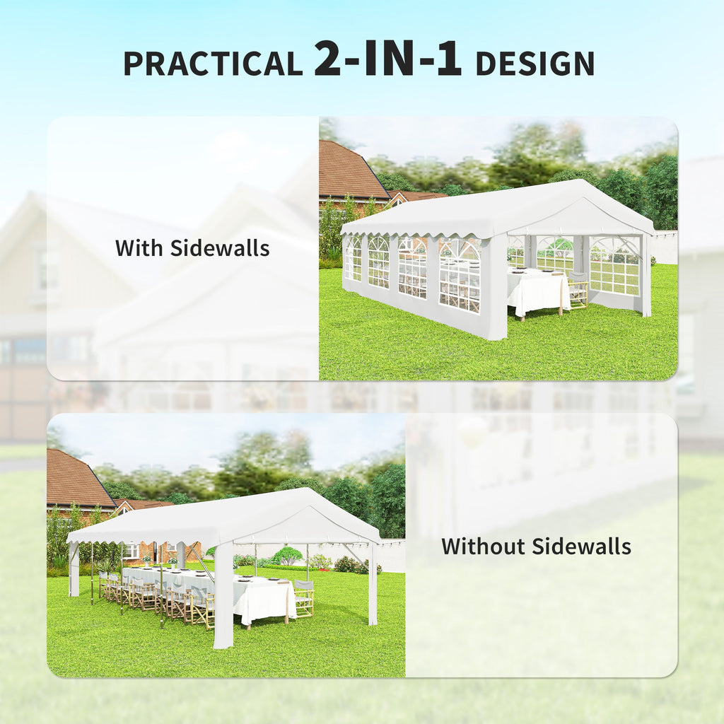 13' x 26' Heavy Duty Party Tent and Carport with Sidewalls, White