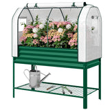 Galvanized Raised Garden Bed with Greenhouse Cover, Green
