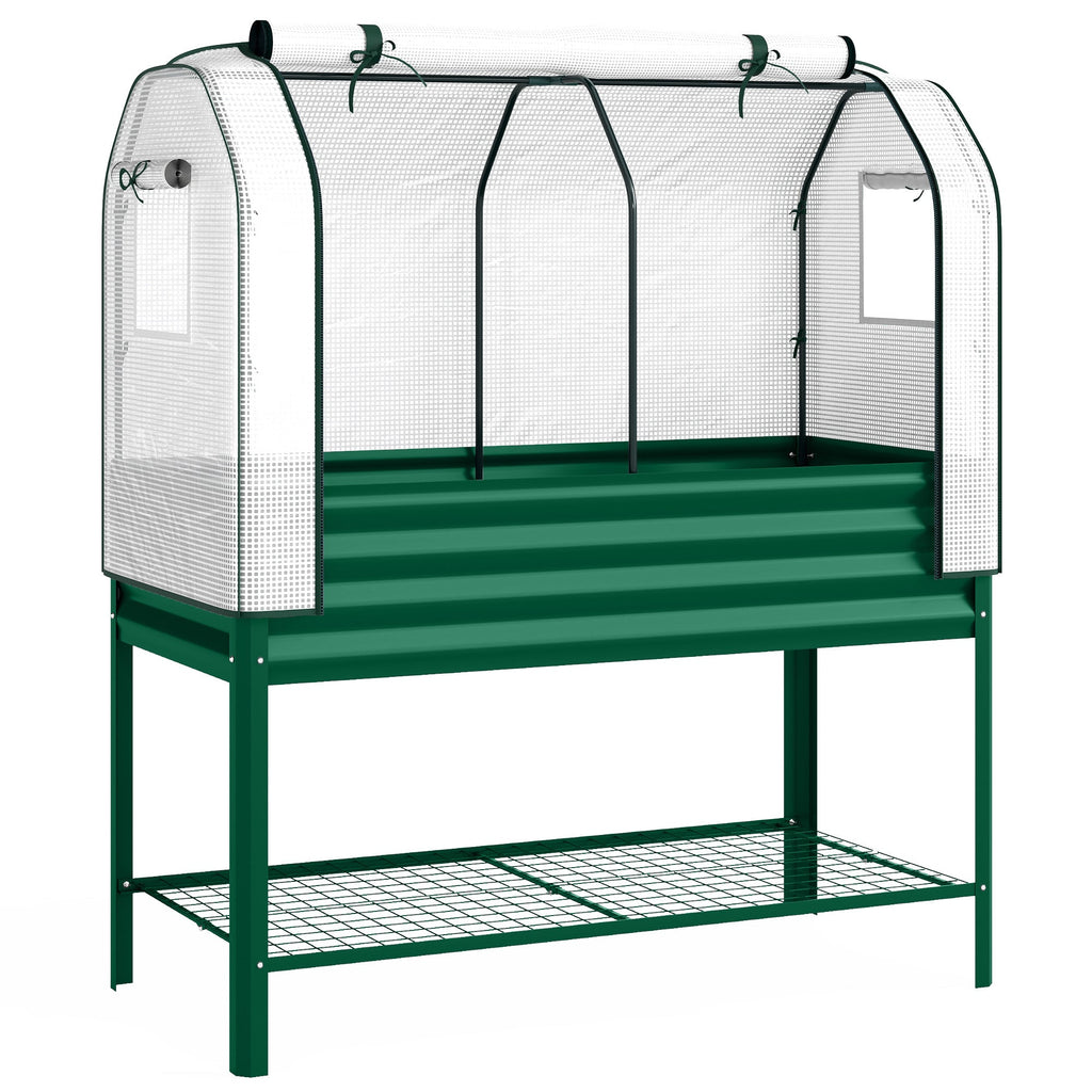 Galvanized Raised Garden Bed with Greenhouse Cover, Green