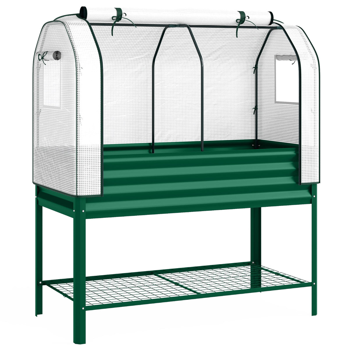 Galvanized Raised Garden Bed with Greenhouse Cover, Green