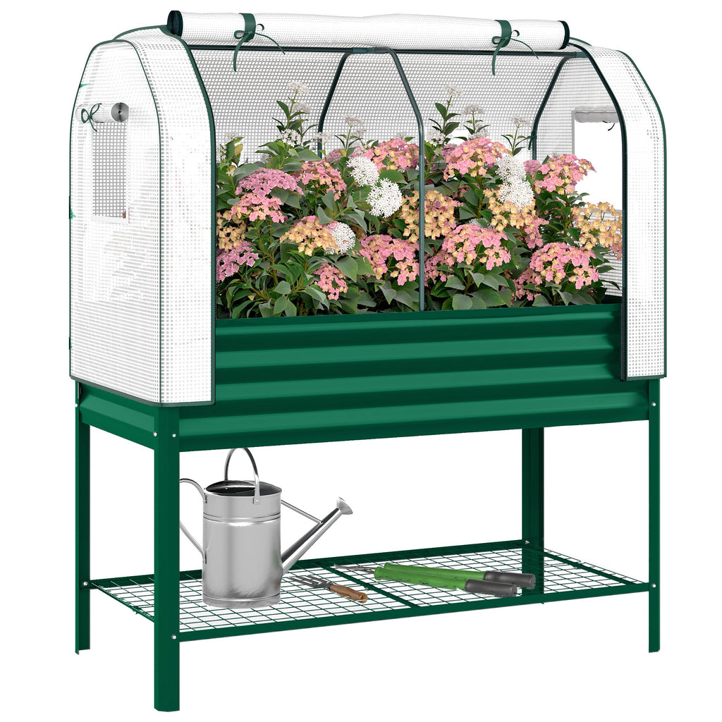 Galvanized Raised Garden Bed with Greenhouse Cover, Green
