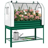 Galvanized Raised Garden Bed with Greenhouse Cover, Green