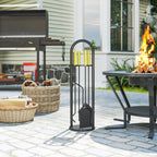 5-Piece Metal Fireplace Tool Set with Brush, Shovel, Poker, Tongs & Stand, Gold Finish