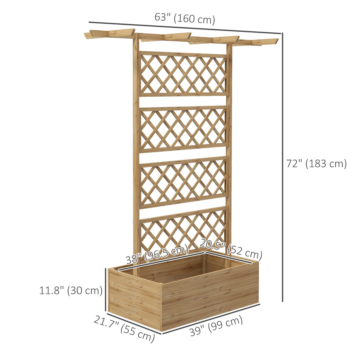 Wood Raised Garden Bed with Trellis, Roof and Privacy Screen, Natural