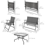 4pc Patio Furniture Set with Foldable Chairs, Loveseat and Glass Table, Mixed Grey