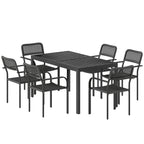 7-Piece Garden Dining Set with 6 Faux Rattan Chairs & Wood-Effect Table, Black